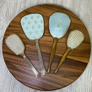 Lot of 2 Vanity Dresser Sets Matching Hand Mirror and Hair Brush Vintage 1950s B